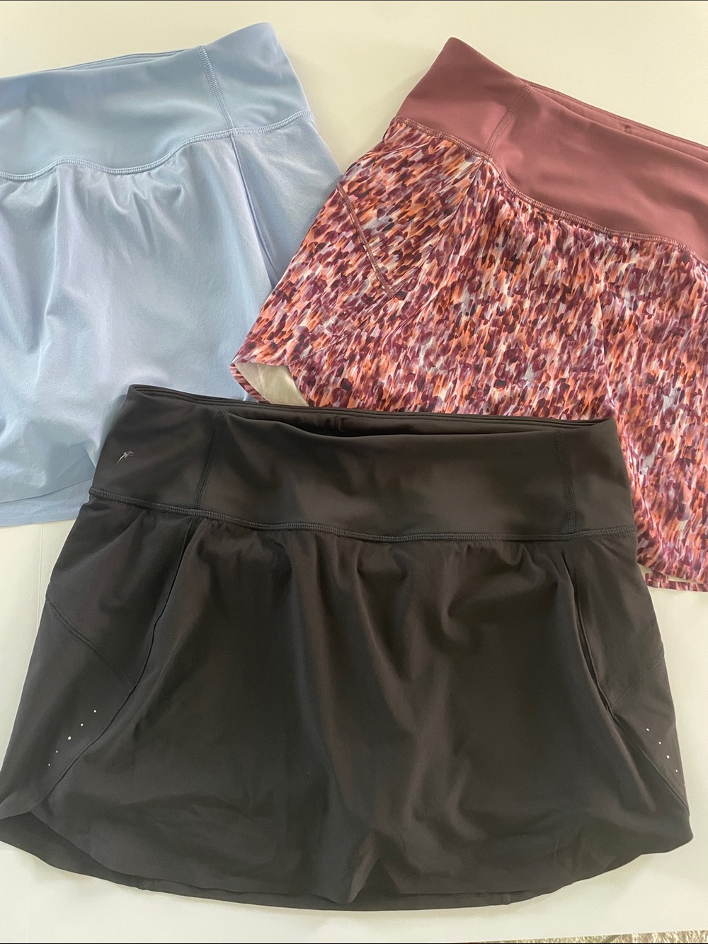 Like new 3 Athleta Run with it 14’ Skorts – Light Blue, Black & Mauve Multi - Picture 3 of 11
